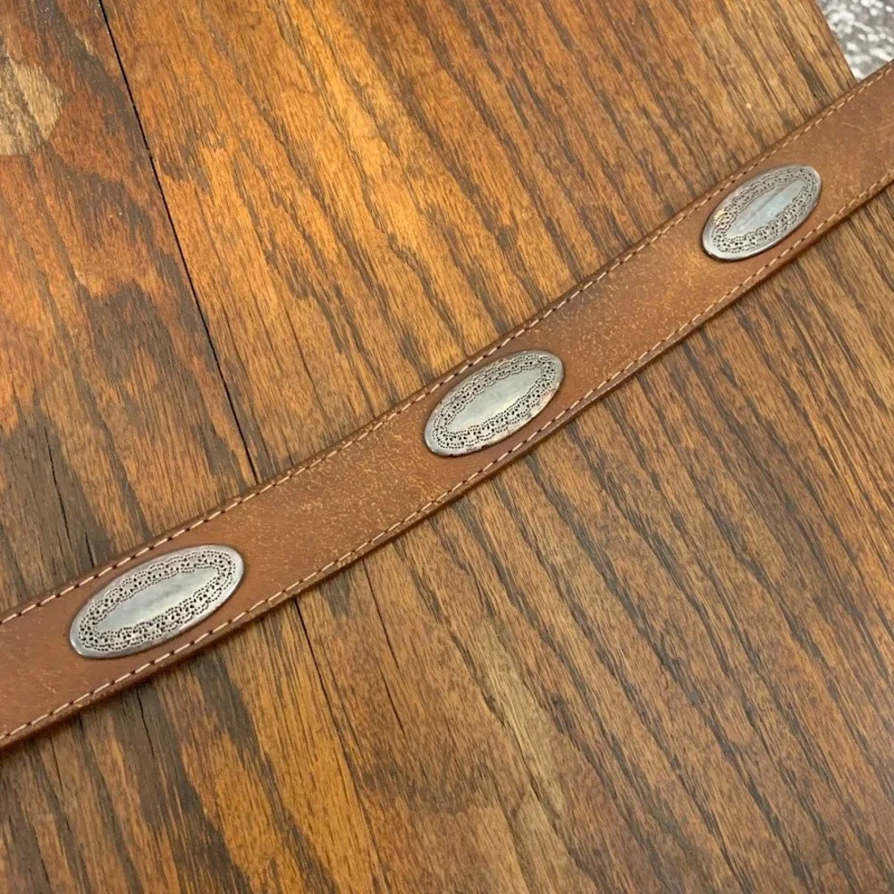 Vintage Western Medallion Belt Brown Leather Cowboy Biker Men's 36